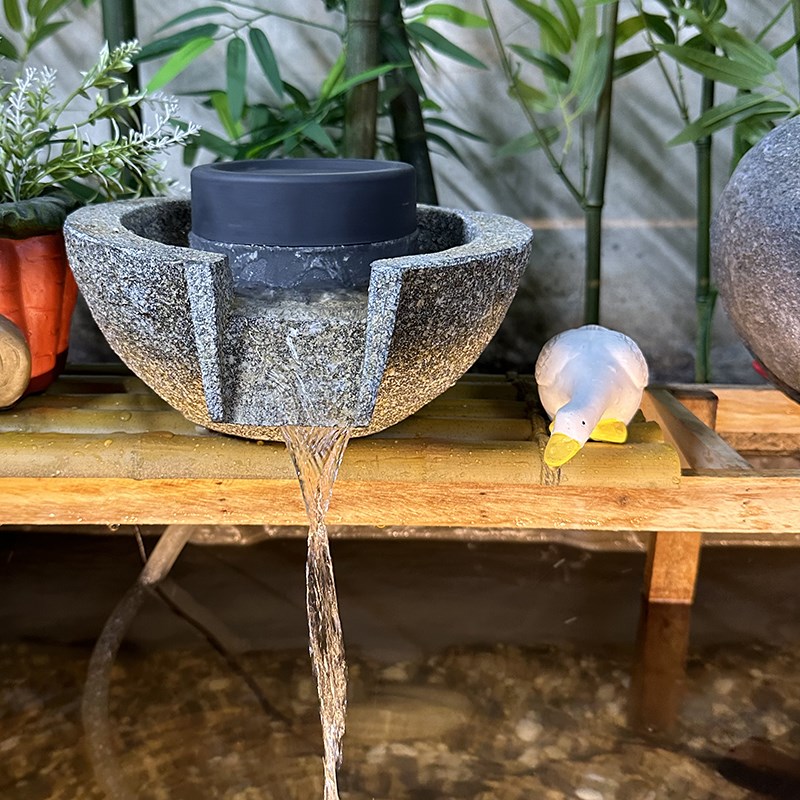 仿真石臼石磨转运水晶球流水造景C过滤水缸古法养鱼树脂材质摆件