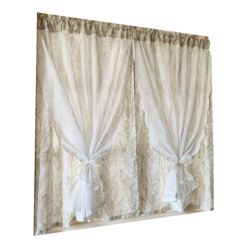 美式奶油风双层免打孔魔术贴透z光不透人蕾丝窗帘纱帘隔断帘半遮,居家布艺,定制窗帘,淘宝优惠券,粉丝福利购,淘宝优惠卷