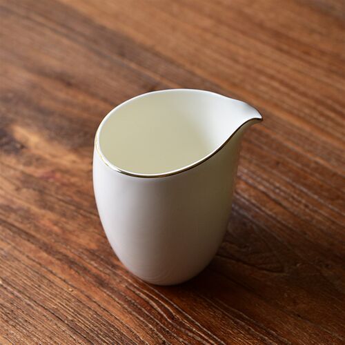 荷叶口凝脂玉瓷公道杯 描金瓷公杯 E匀杯 分茶器 陶瓷茶具配件茶