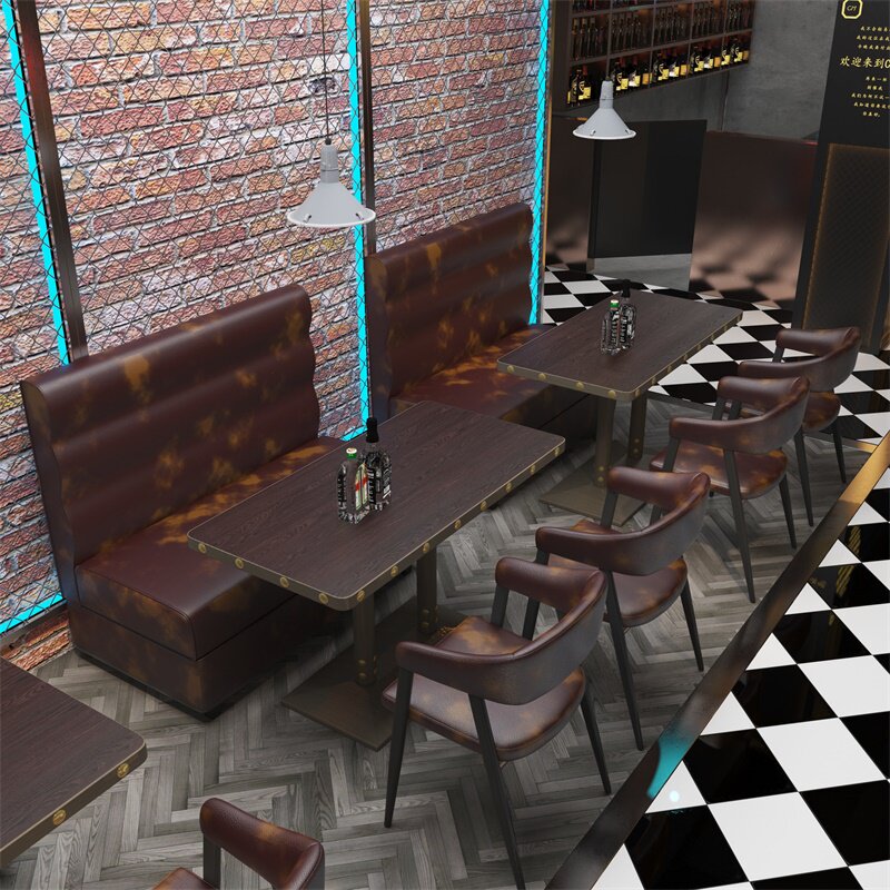 奶茶店甜品店咖啡厅桌椅组合音乐酒G吧休闲实木餐桌椅复古铁艺