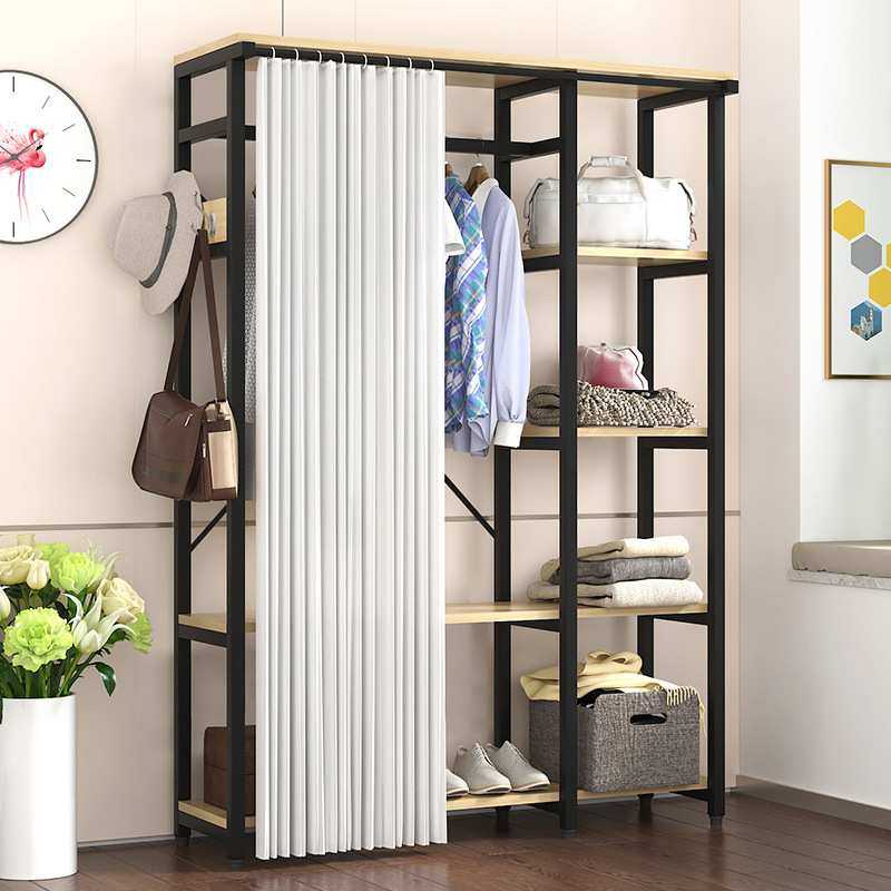简约卧室落地式挂衣架铁艺衣柜简易家用防尘收纳衣帽架子置物带帘,金属材料及制品,其他金属制品,淘宝优惠券,粉丝福利购,淘宝优惠卷