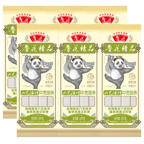 鲁花熊猫系列精品中宽面条300g*6 汤面拌面