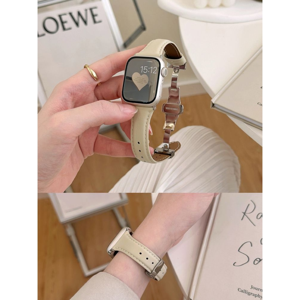 适用Applewatch11代小蛮腰蝴蝶扣皮表带小米手环9pro华为Fit4苹果