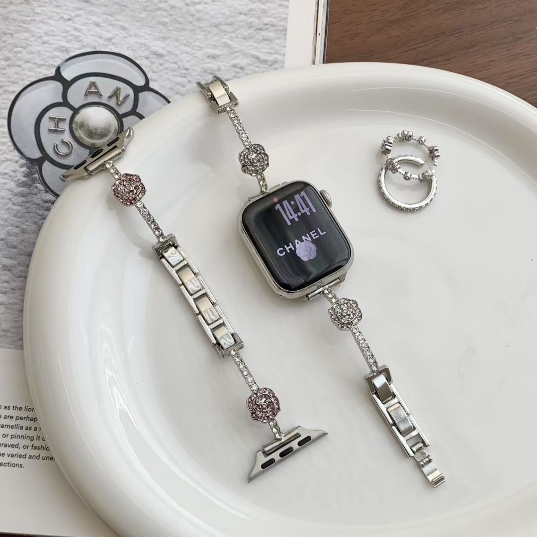 细款山茶花高级金属表带适用小米10Pro手环手镯华为10苹果s11通用