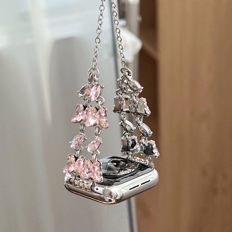 适用苹果S11s10表带applewatch9SE梦幻蝴蝶花园宝石表带iWatchS8