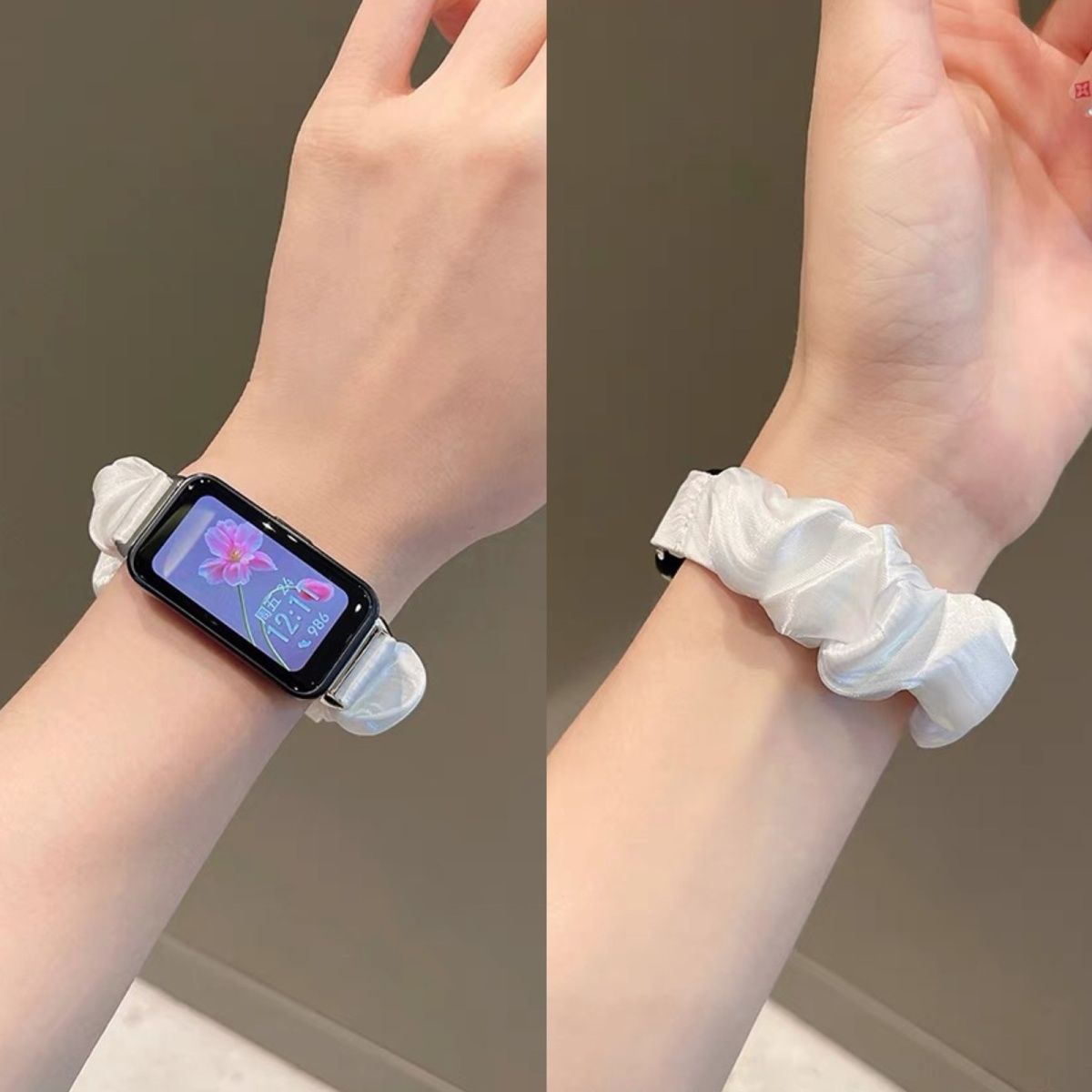 适用华为手环9/8/10表带法式发圈弹力腕带fit3大肠圈Fit2夏天透气