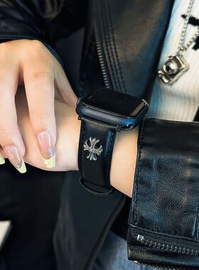 适用苹果手表45mm真皮46表带iwatch78910复古商务ultra腕带男女款