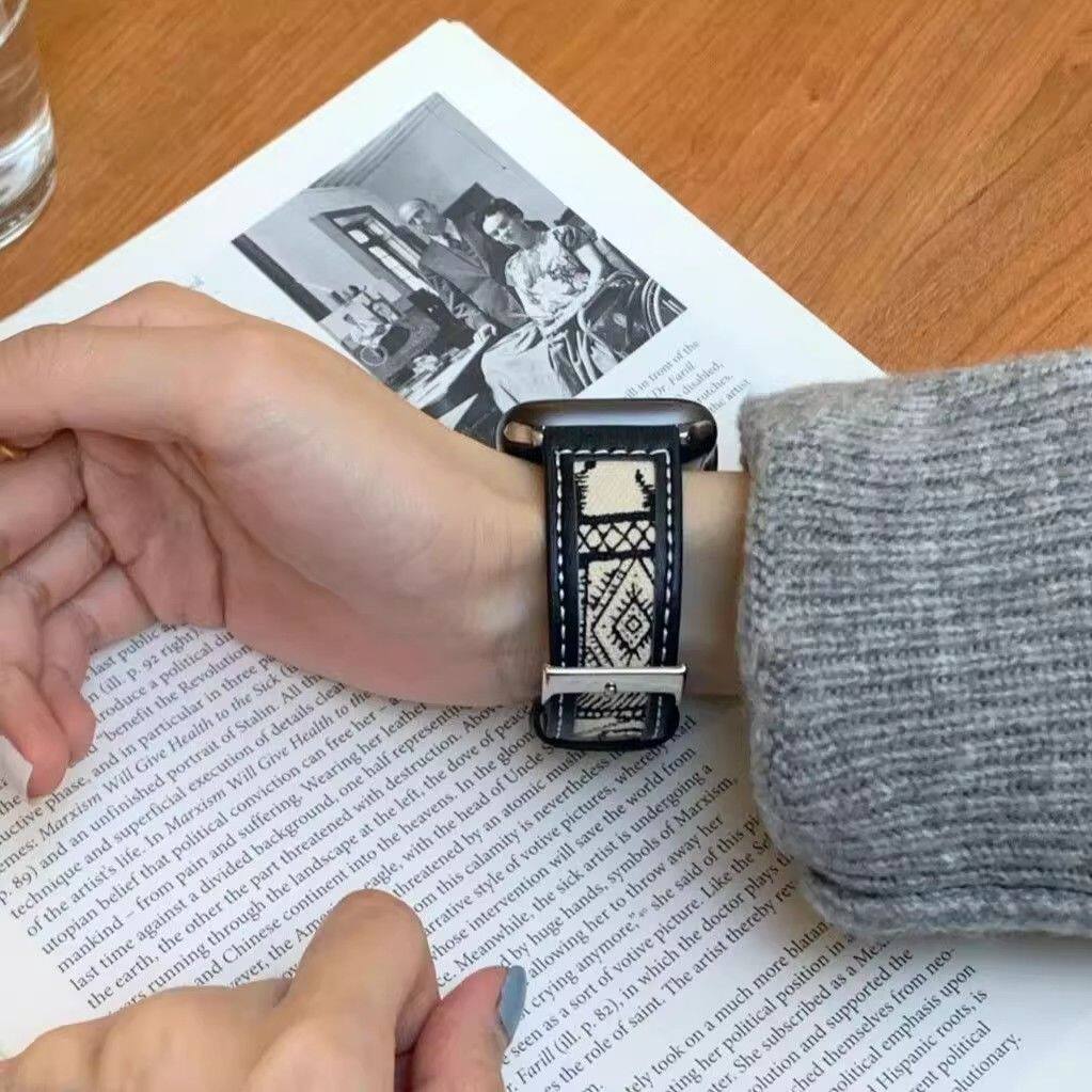 适用华为GT6543pro民族风插画表带荣耀手表5pro皮质watchD2/18mm