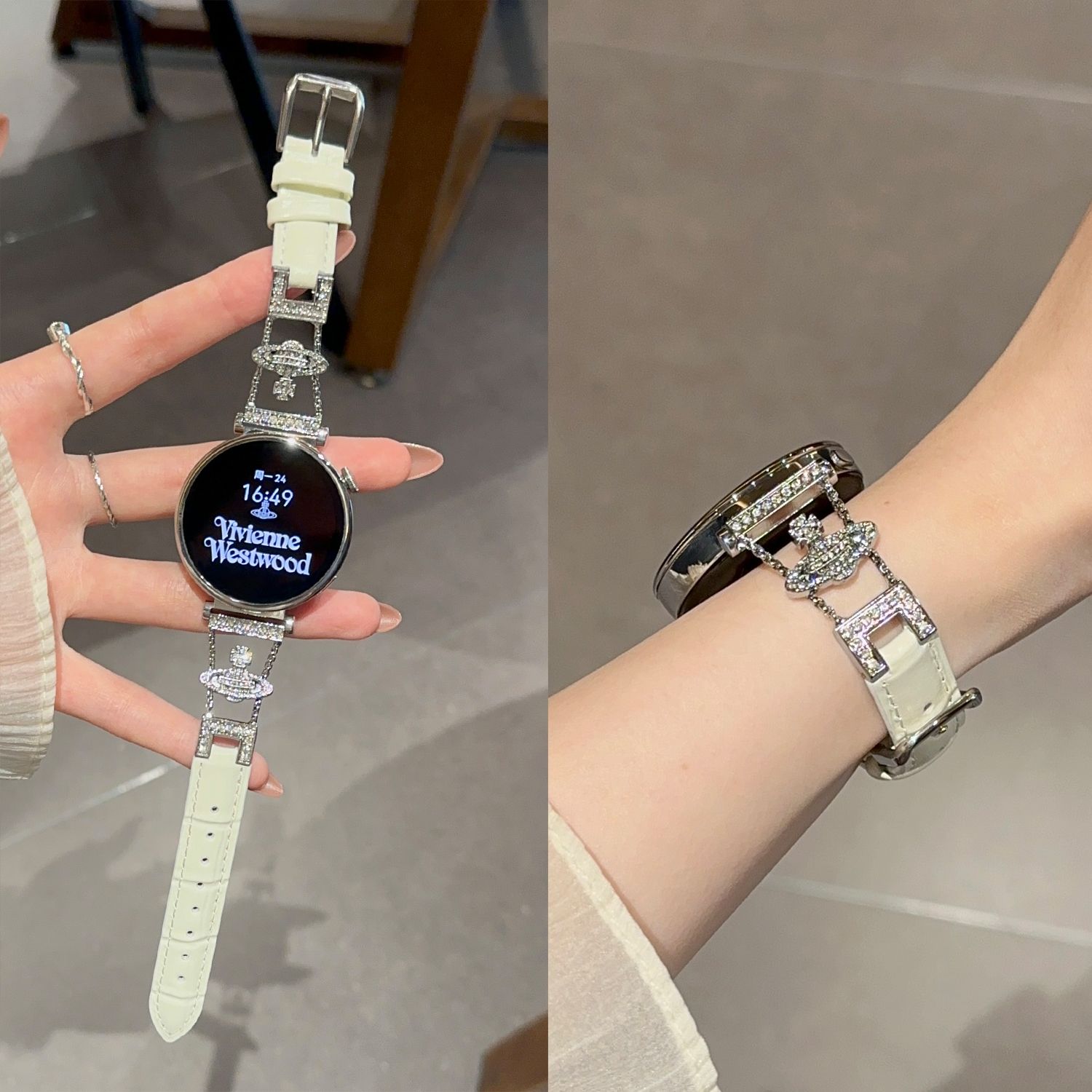 适用土星镶钻vivo watch5/3/2/GT手表表带拼接真皮质高级iQOO男女