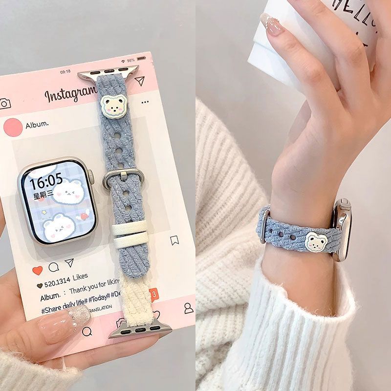 适用红米watch6表带秋冬针织小熊watch5智能手表可爱女生运动腕带