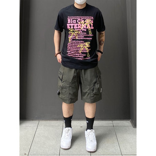 宽松廓形运动休闲直筒五分裤 98SQUID 男夏季 短裤 日系复古口袋工装