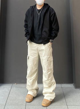 98SQUID 美式复古多口袋伞兵工装裤男女宽松水洗做旧直筒百搭长裤