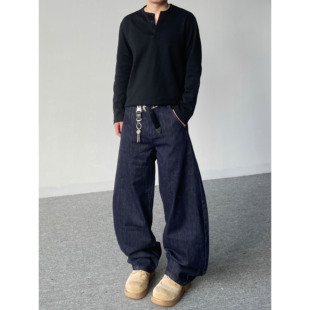 子 男女宽松休闲阔腿垂感长裤 98SQUID美式 baggy原色丹宁弯刀牛仔裤