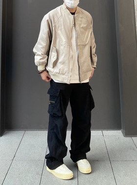 98SQUID 美式多口袋机能工装裤男女阔腿美式vibe街头水洗直筒长裤