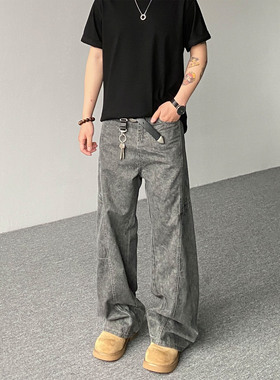 98SQUID 美式复古水洗解构工装休闲裤男女宽松百搭阔腿拖地长裤潮