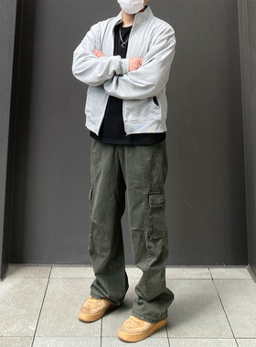 98SQUID 美式复古口袋工装裤男女水洗做旧痞帅宽松百搭直筒休闲裤