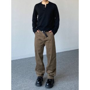 男女宽松简约直筒百搭垂感长裤 复古老钱风纯色休闲裤 美式 98SQUID