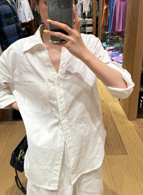 白色棉麻衬衫女气质百搭宽松老钱风简约休闲亚麻慵懒风长袖衬衣女