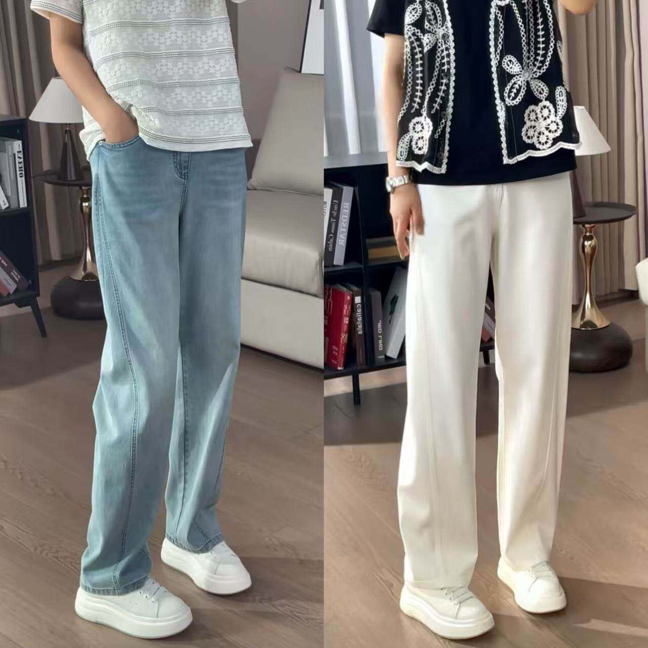 直筒牛仔裤女2025新款夏薄款汉麻高腰窄版阔腿裤大尺码梨形身材裤