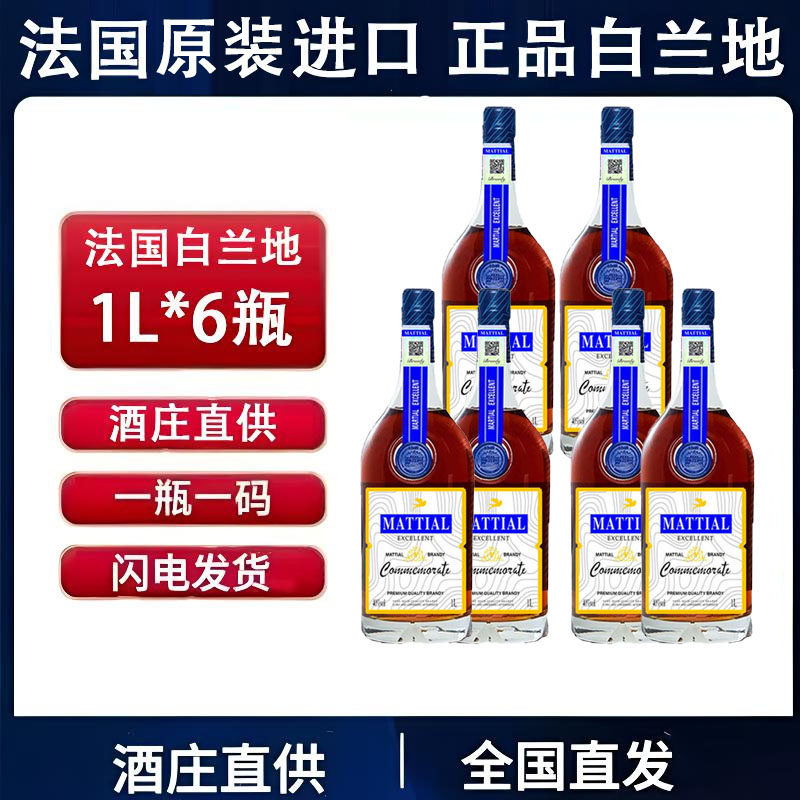 法国进口XO白兰地1L*6瓶整箱装 白兰地洋酒送礼蓝带洋酒