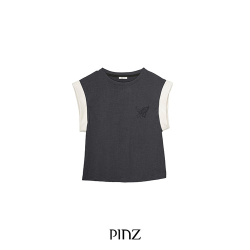 PINZ HOW 拼色宽松休闲上衣短袖