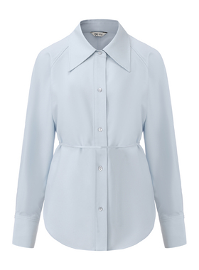 PINZ HOW 羊毛感人棉混纺抗皱侧摆高开叉露腰长袖衬衫