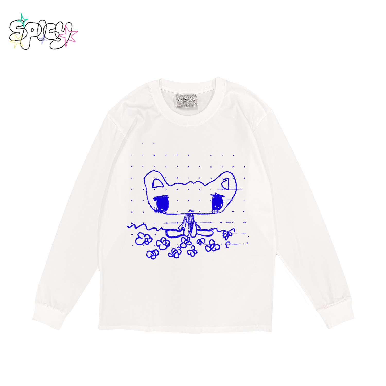 金枪小鱼 蜡笔线稿小猫ins潮流长袖呆萌猫咪创意印花T恤圆领上衣
