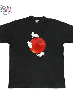 金枪小鱼 简约苹果小兔情侣款短袖酷girl日常穿搭tee黑色系T恤ins