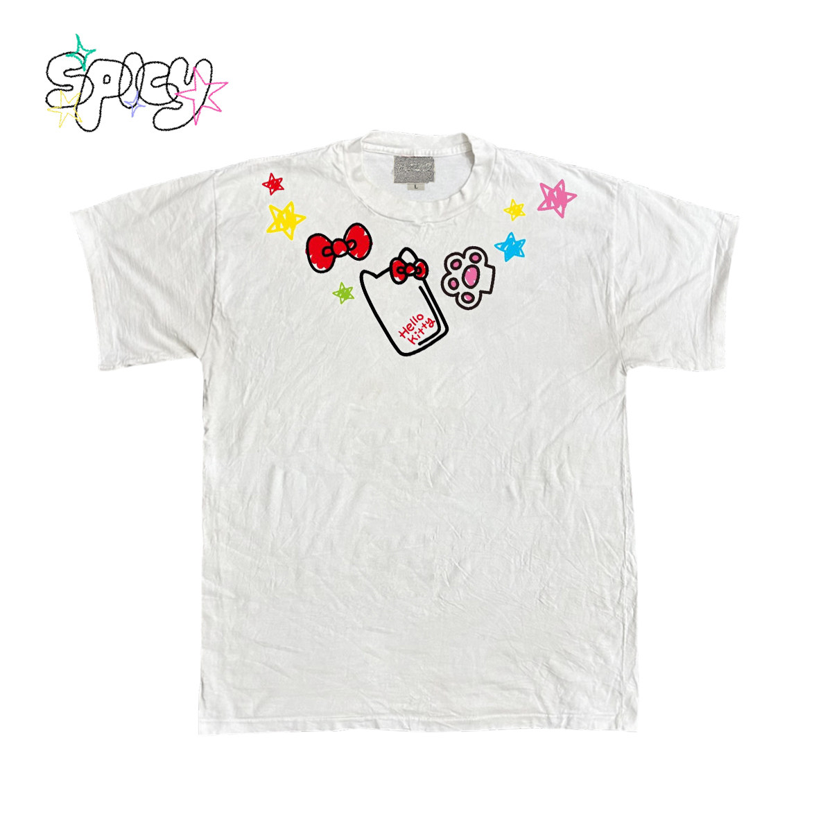 金枪小鱼 涂鸦ootd可爱简笔画短袖oversize圆领潮流基础款T恤宽松