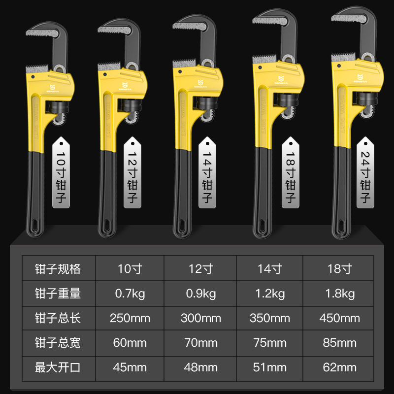 管钳子多功能万用水管钳t两用快速水暖安装管钳扳手大号家用管丝