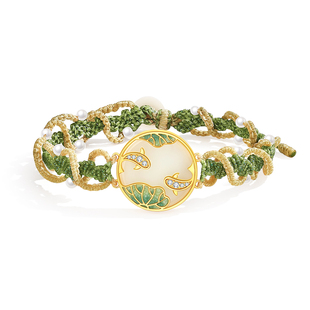 周大生官方和田玉手绳荷塘玉色天然白玉手串编绳手链生日礼物女款