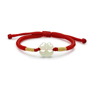 周大生官方天然和田玉幸运四叶草手绳转运编绳手链正品生日礼物