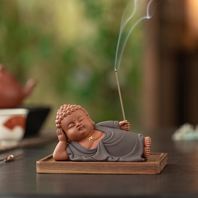 古风禅意静卧小如来香插茶台摆件