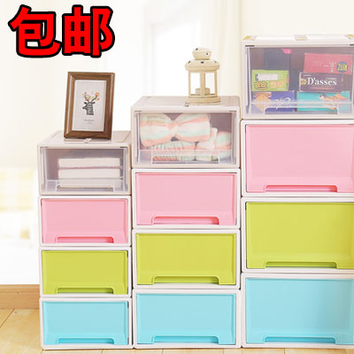 彩色抽屉式透明塑料桌面收纳盒儿童衣物整理箱R玩具储物柜鞋盒柜