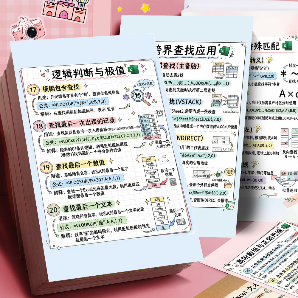 12张电脑Excel操作干货贴纸函数快捷键大全新手入门专属diy桌面