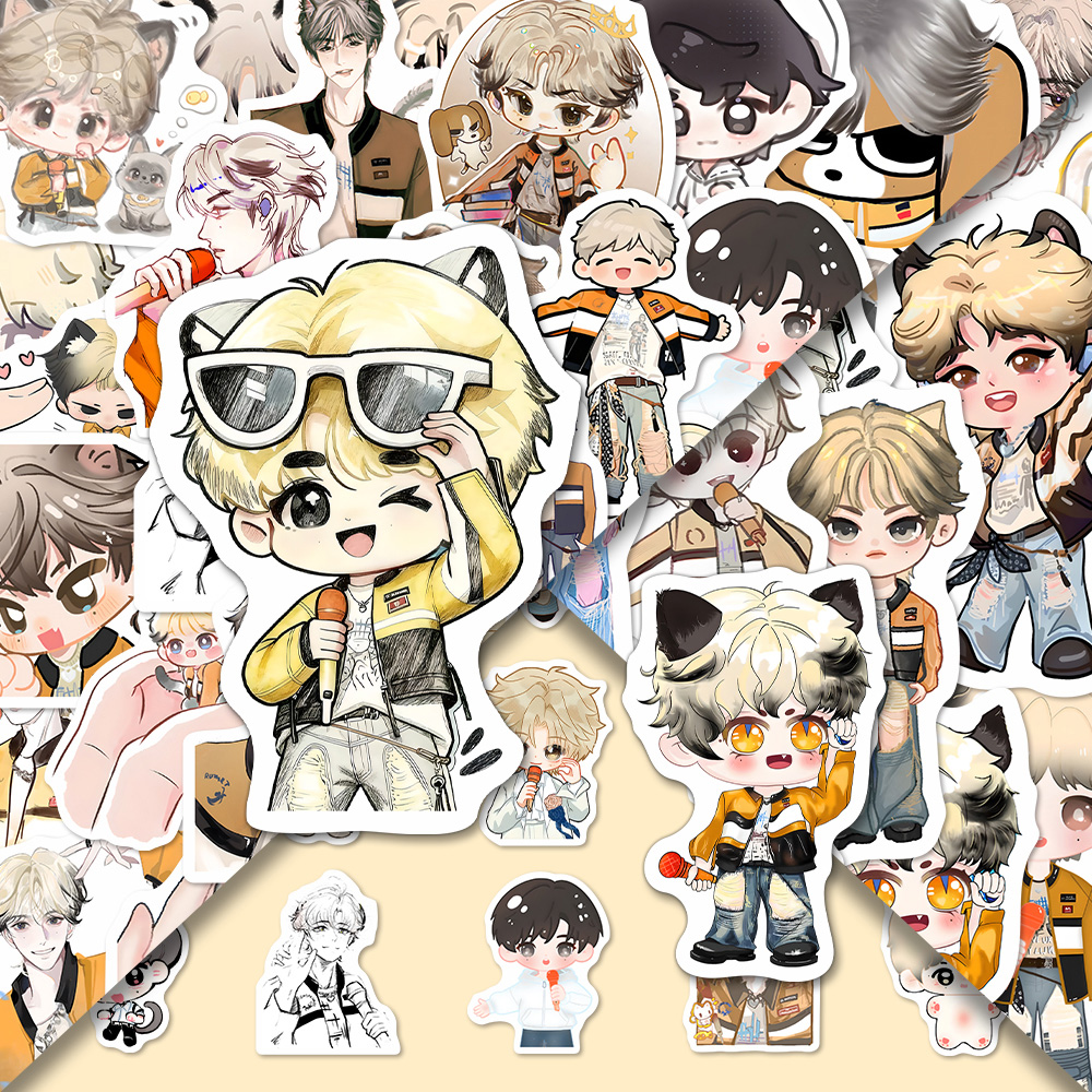 168张Q版音乐节梓渝猫塑贴纸可爱卡通极速小鱼高颜值贴画应援diy