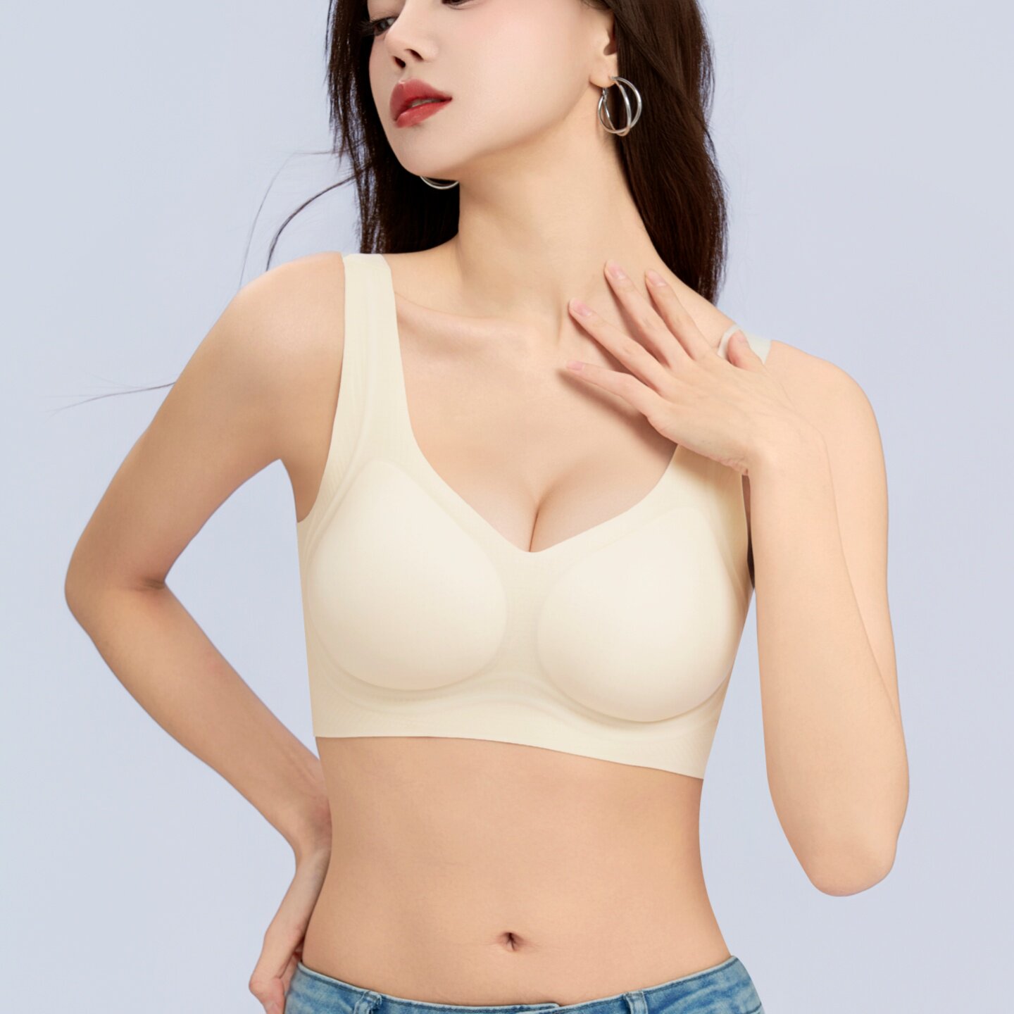 棉有家凉感无痕聚拢美背文胸