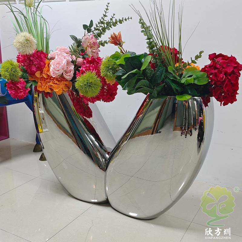 室内房地产售楼部酒店商场模具冲压不锈钢花盆容器金属花钵摆件