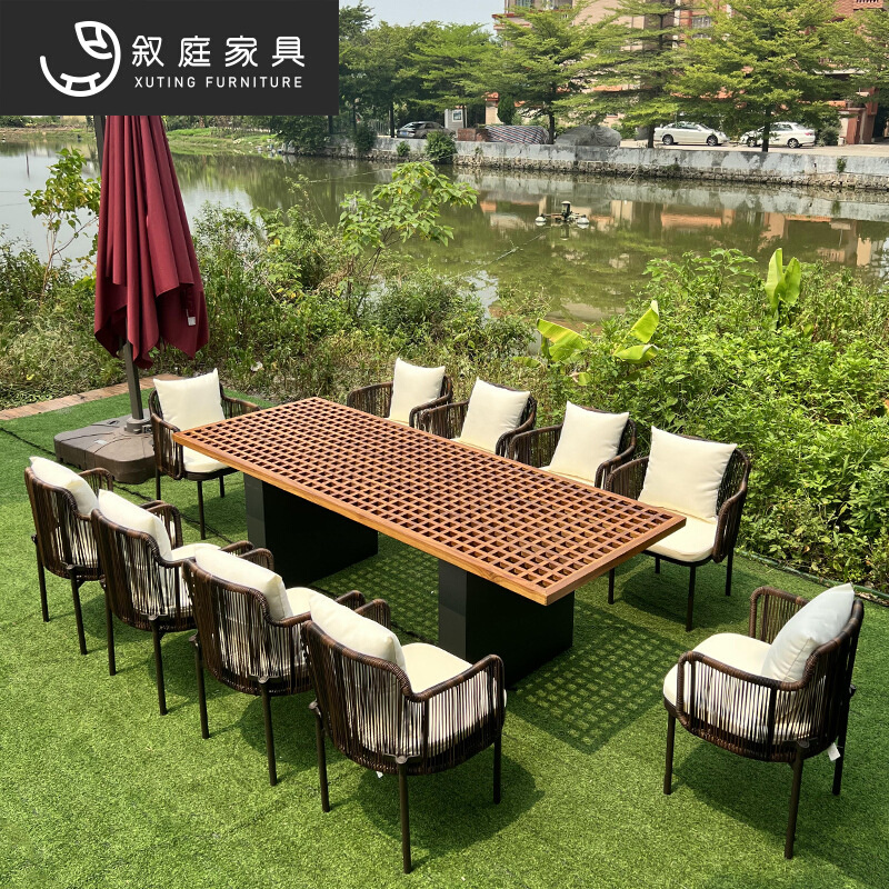 叙庭户外简约藤编椅子室外别墅庭院景区实木茶桌防水防晒桌椅家具