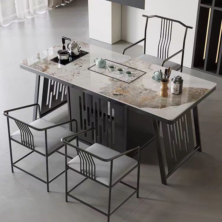 岩板茶桌轻奢现代高级感烧水壶一体嵌入式家用2024新款小茶台椅子