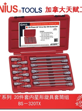 Genius天赋 3/8″10mm系列20件套内星形旋具套筒组BS-320TX