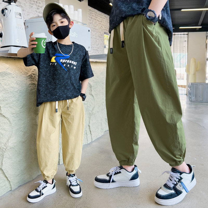 Z937早阳童2023春夏季新款中大童轻薄帅气字母贴标休闲防蚊裤男童