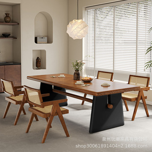 日式实木餐桌带椅子家用客厅小户型原木餐桌椅组合民宿长方形饭桌