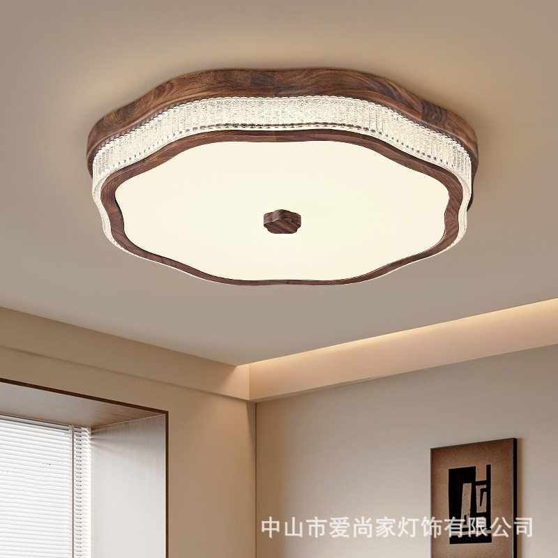 中古风黑胡桃木水晶卧室吸顶灯