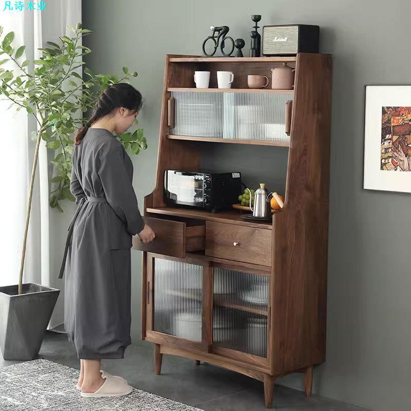 现代简约北欧实木黑胡桃餐边柜