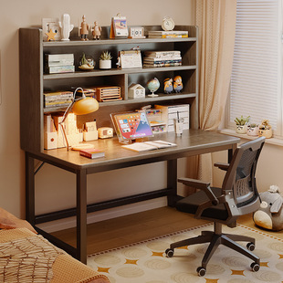 书桌实木生态板书架一体式学生卧室写字台现代简约台式电脑办公桌