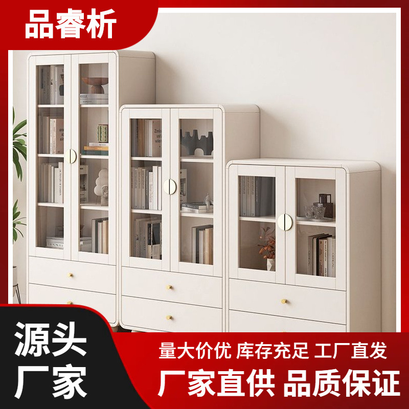 儿童实木书柜书架组合简约防尘玻璃书橱客厅卧室书房储物柜落地柜