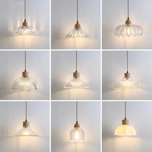 日式原木风餐厅小吊灯现代简约卧室床头北欧三头玻璃吧台餐桌灯具