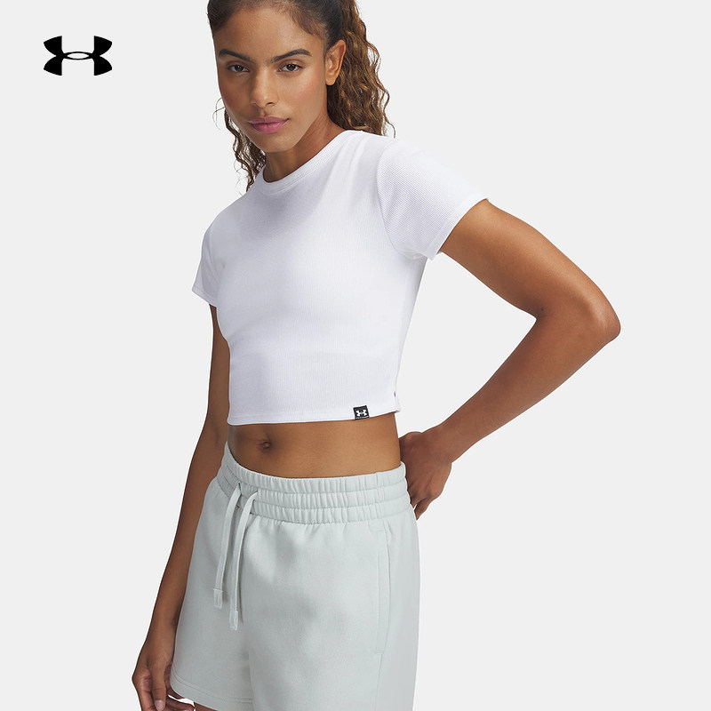 安德玛女装短袖夏百搭潮流休闲罗纹透气训练运动t恤6000264-