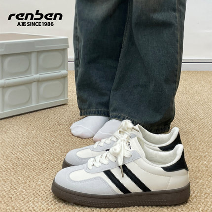 人本加绒小白鞋女2025新款春